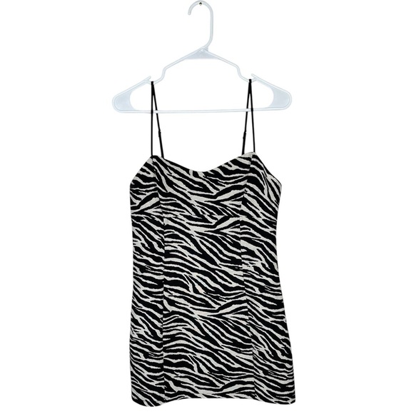 For Love & Lemons Lyla Mini White/Black Zebra Print Dress Size Medium - Picture 6 of 13